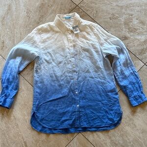 J. McLaughlin Britt Blouse French blue dip dyed Blue/White Ombre large new tags